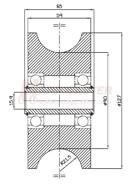 5" x 2-5/16" U-Groove Solid Steel Wheel - Part # PMUG5050SB Drawing