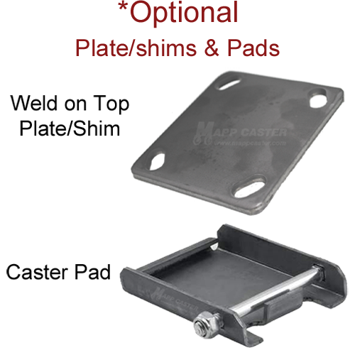 4" x 2" Ductile Steel Wheel Swivel Caster Total Locking Brake, 4" x 4-1/2" Top Plate - 1250 Lbs Capacity plates/shims and pads 