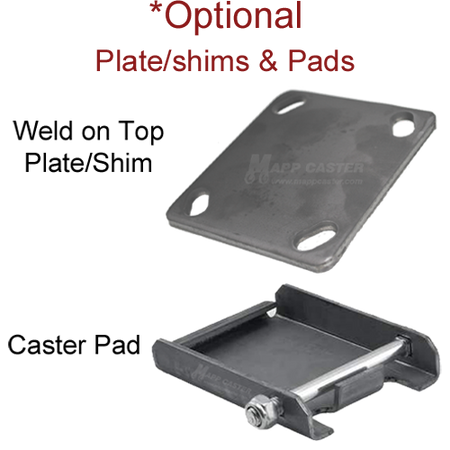 4" x 2" Ductile Steel Wheel Swivel Caster Total Locking Brake, 4" x 4-1/2" Top Plate - 1250 Lbs Capacity plates/shims and pads 
