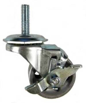 2" x 1" Steel Wheel Swivel Caster with 3/8" Threaded Stem & Brake - 125 lbs capacity
