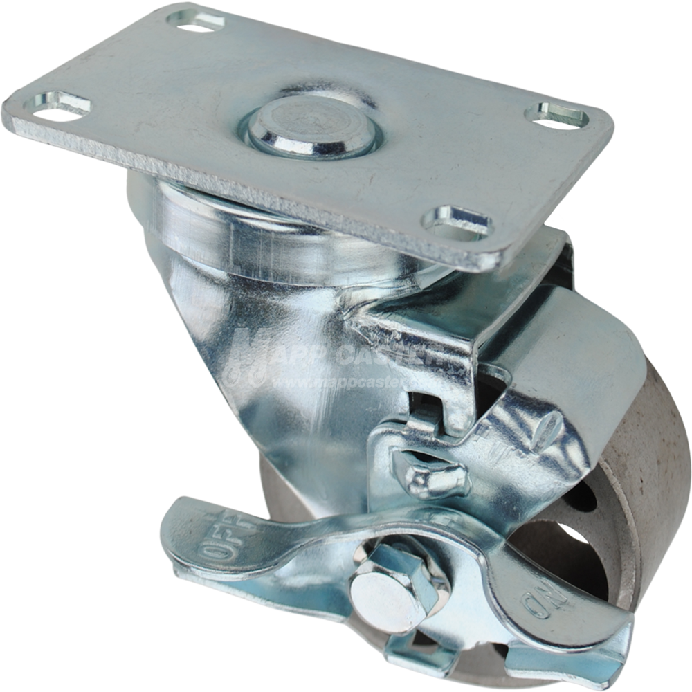 Swivel caster with top lock brake, a 3 inch silver sintered steel wheel and O1 metal plate