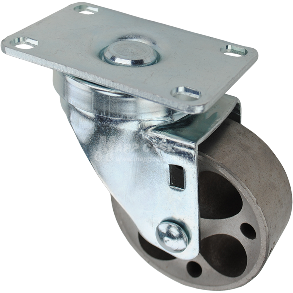 Swivel caster with a 3 inch silver sintered steel wheel and O1 metal plate