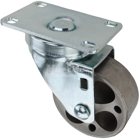 Swivel caster with a 3 inch silver sintered steel wheel and O1 metal plate