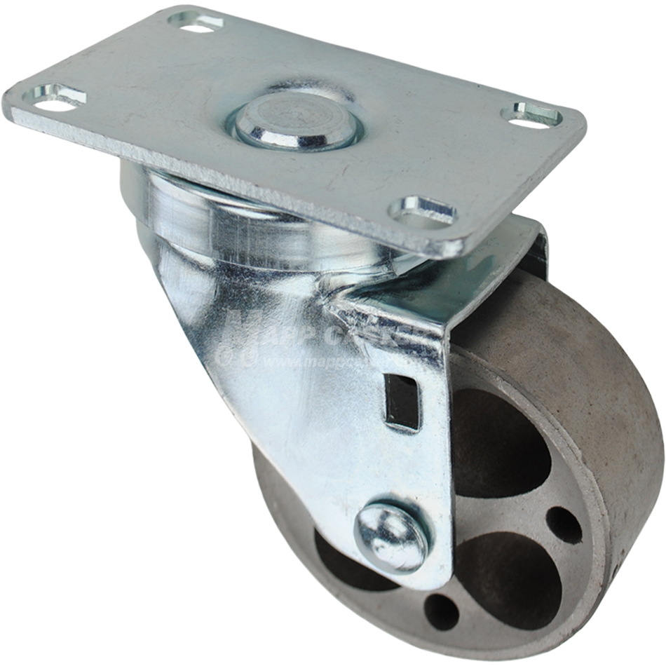 Swivel caster with a 3 inch silver sintered steel wheel and O1 metal plate