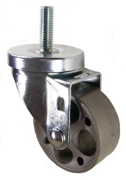 3" x 1-1/4" Sintered Steel Wheel Swivel Caster, 1/2"-13 x 1-1/2" Threaded Stem - 250 lbs Capacity