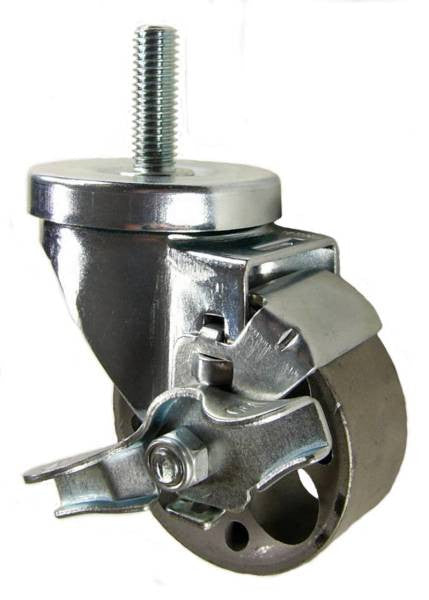3" x 1-1/4" Steel Stem Casters with 1/2" Threaded Stem & Brake - 350 lbs Capacity (Q523022STLTLB)