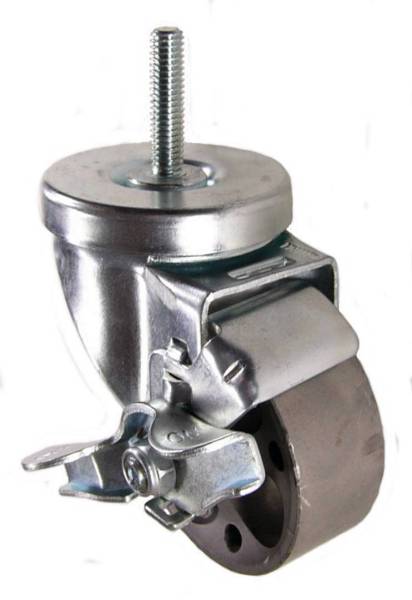 3" x 1-1/4" Semi-Steel Wheel Swivel Brake Caster with 3/8" Threaded Stem - 250 Lbs Capacity