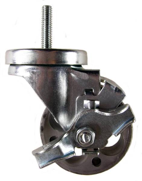 3" x 1-1/4" Semi-Steel Wheel Swivel Brake Caster with 3/8" Threaded Stem - 250 Lbs Capacity