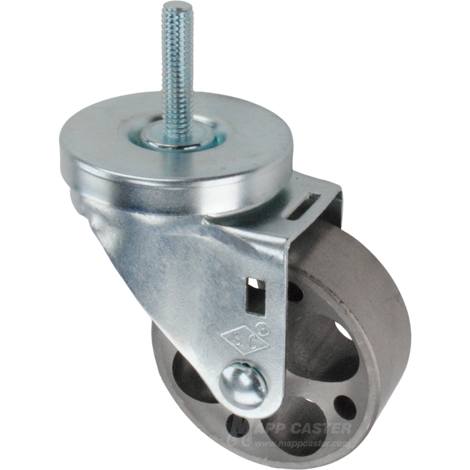 3" x 1-1/4" Sintered Steel Wheel Swivel Caster, 3/8"-16 x 1-1/2" Threaded Stem - 250 Lbs Capacity