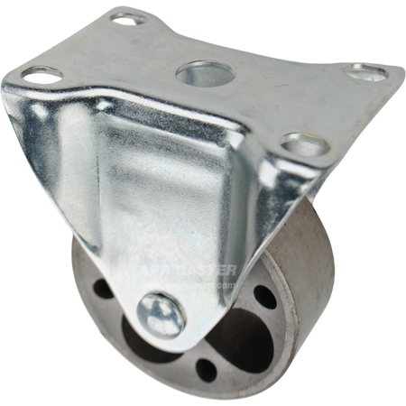 Rigid caster with a 3 inch silver sintered steel wheel and O1 mounting plate