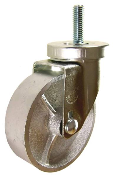 4" x 1-1/4" Semi-Steel Wheel Swivel Caster with 1/2" Threaded Stem - 350 Lbs Capacity