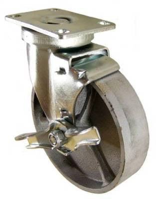 5" x 1-1/4" Cast Iron Swivel Caster with Brake - 350 lbs Capacity (Q525001STLTLB)