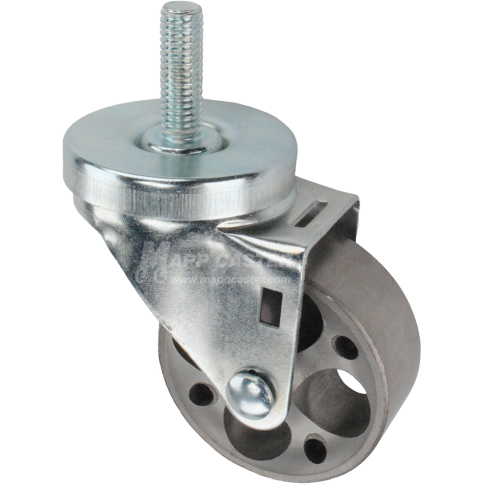 Metal caster wheel with a threaded stem