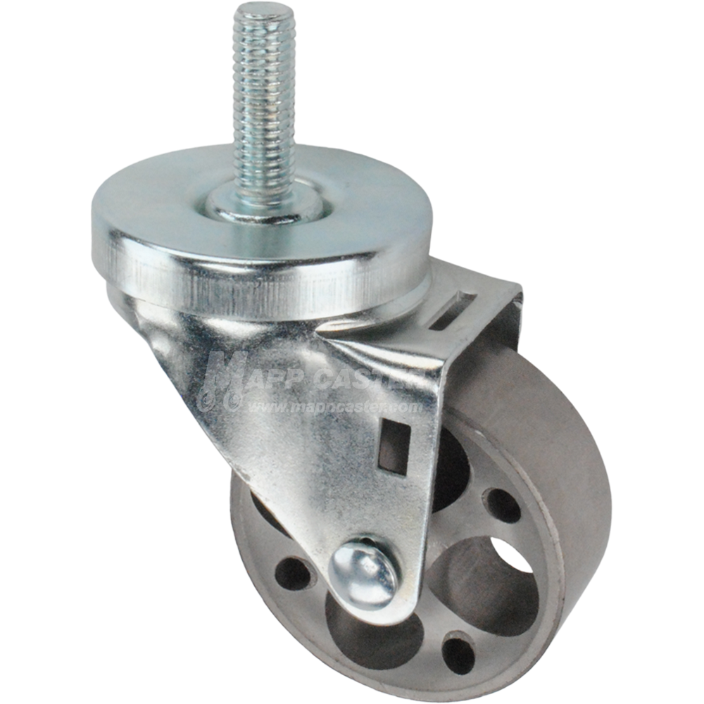 Metal caster wheel with a threaded stem
