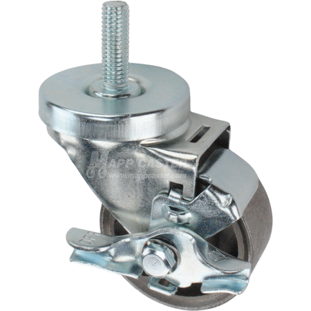 Metal caster wheel with brake and threaded stem